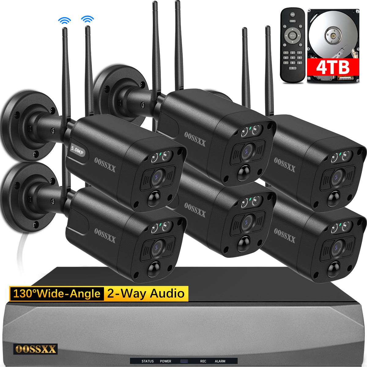 (5.5MP & PIR Detection) 2-Way Audio Dual Antennas Security Wireless Camera System 3K 5.0MP 1944P Wireless Video Surveillance Monitor NVR Kits Outdoor WiFi Security Cameras (Enjoy $20 Off Instantly)