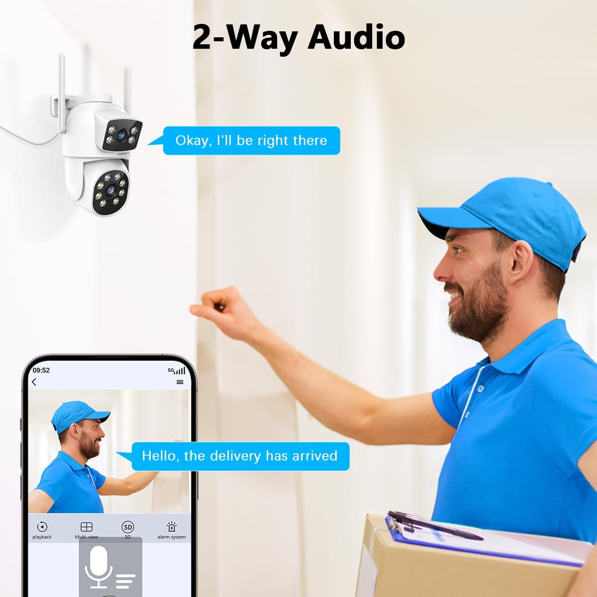 OOSSXX (Dual Lens & 2-Way Audio) Security Cameras Outdoor System Wireless WiFi PTZ Camera for Home Surveillance Indoor Video Color Night Vision House Door Monitor Alarm Waterproof