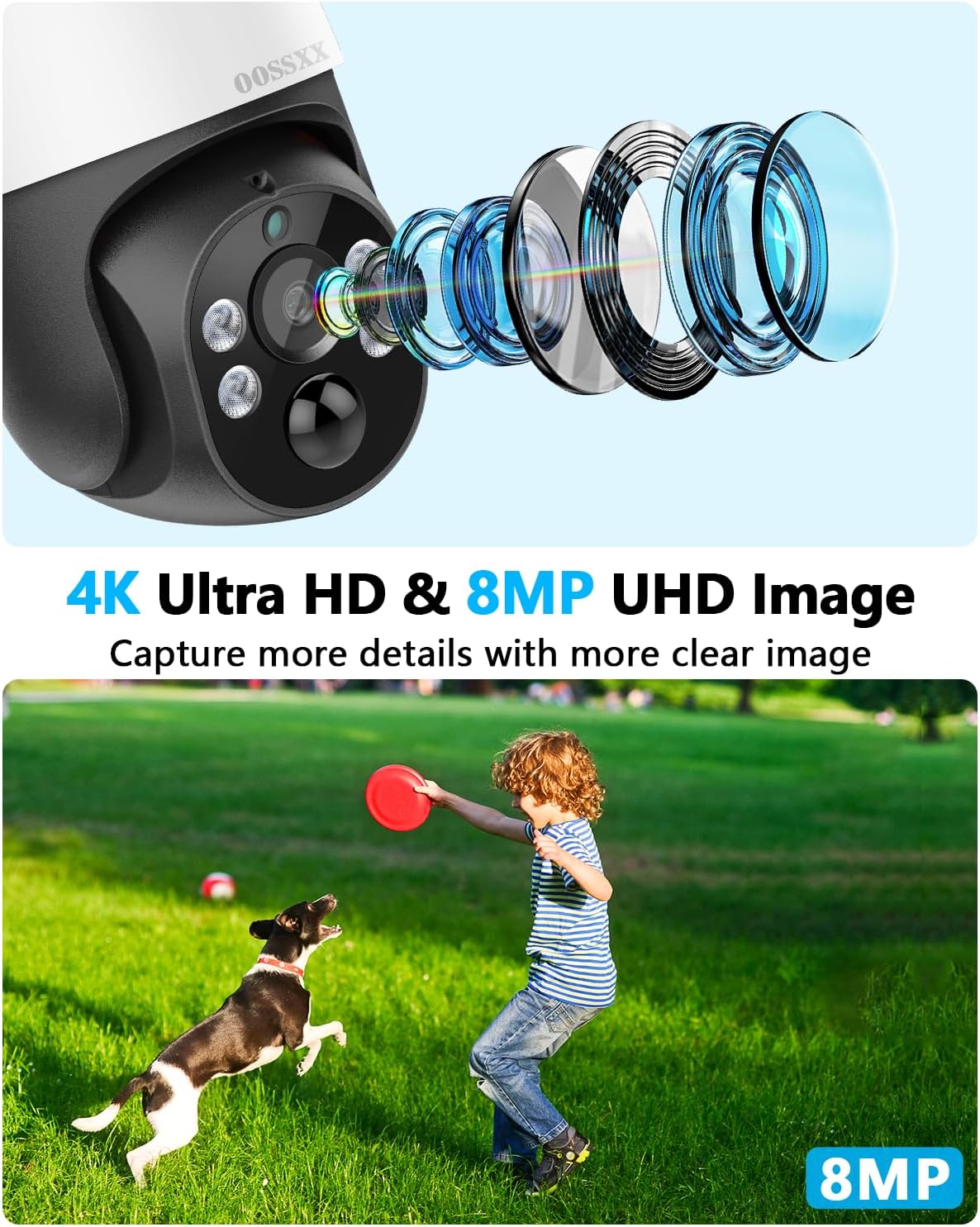 OOSSXX (4K/8.0 Megapixel & PTZ Digital Zoom) 2-Way Audio PoE Outdoor Home Security Camera System Wired Outdoor Video Surveillance IP Cameras System (Enjoy $20 Off Instantly)