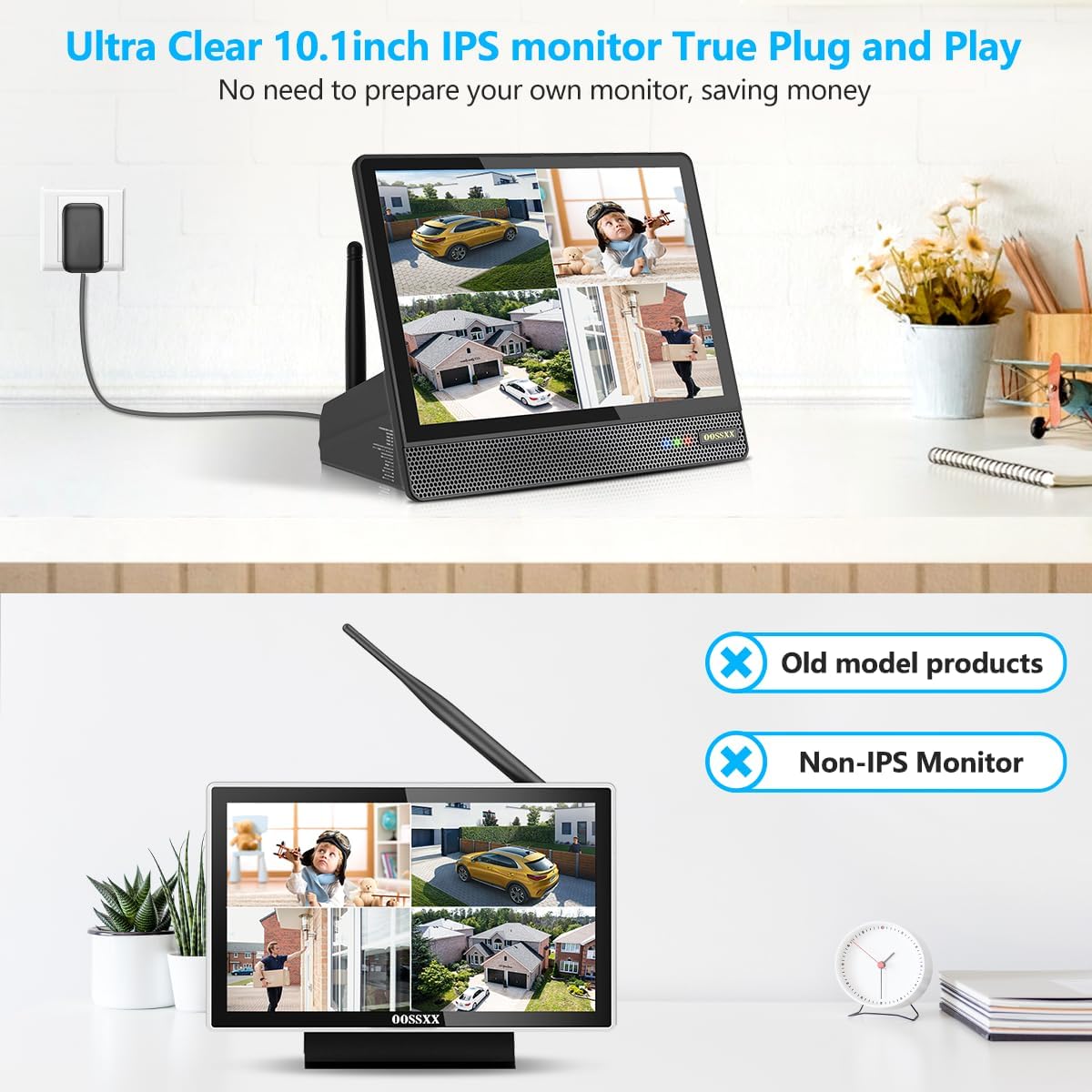 OOSSXX (5MP 10CH All in One NVR) 10.1'' LCD Monitor for Home Security Cameras Wireless Outdoor Security Camera System,WiFi NVR Network Surveillance Video Recorder Indoor House Alarm