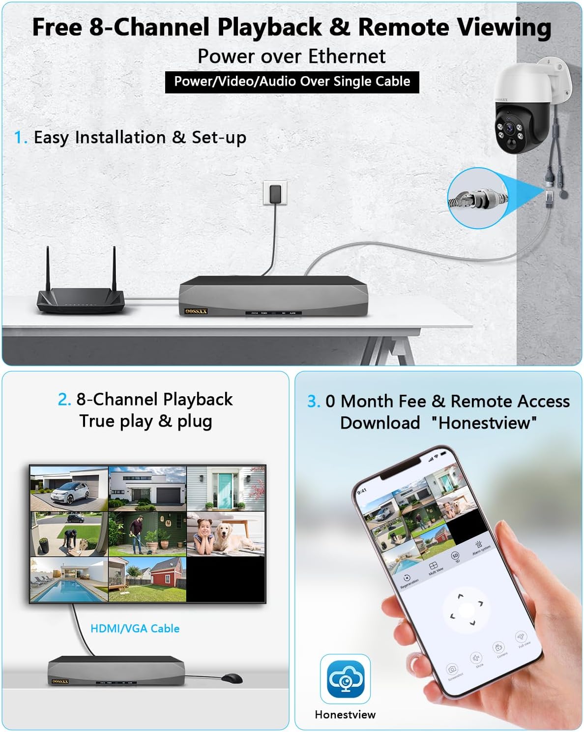 OOSSXX (4K/8.0 Megapixel & PTZ Digital Zoom) 2-Way Audio PoE Outdoor Home Security Camera System Wired Outdoor Video Surveillance IP Cameras System (Enjoy $20 Off Instantly)