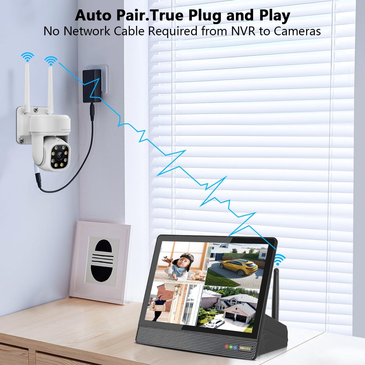 OOSSXX (5MP 10CH All in One NVR) 10.1'' LCD Monitor for Home Security Cameras Wireless Outdoor Security Camera System,WiFi NVR Network Surveillance Video Recorder Indoor House Alarm