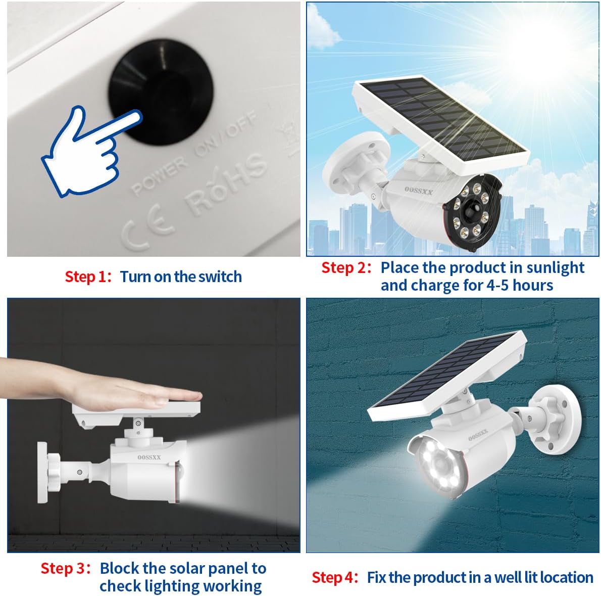 OOSSXX Wire Free Solar Motion Light Outdoor Motion Sensor Solar Powered Wireless Brightest Floodlights Spot Lighting Waterproof Spotlight Home Security LED Lights Activated Detector (4 Packs)