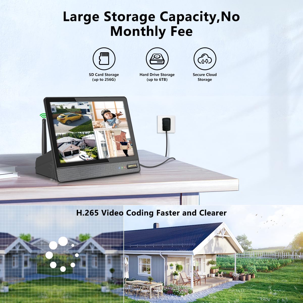 OOSSXX (5MP 10CH All in One NVR) 10.1'' LCD Monitor for Home Security Cameras Wireless Outdoor Security Camera System,WiFi NVR Network Surveillance Video Recorder Indoor House Alarm