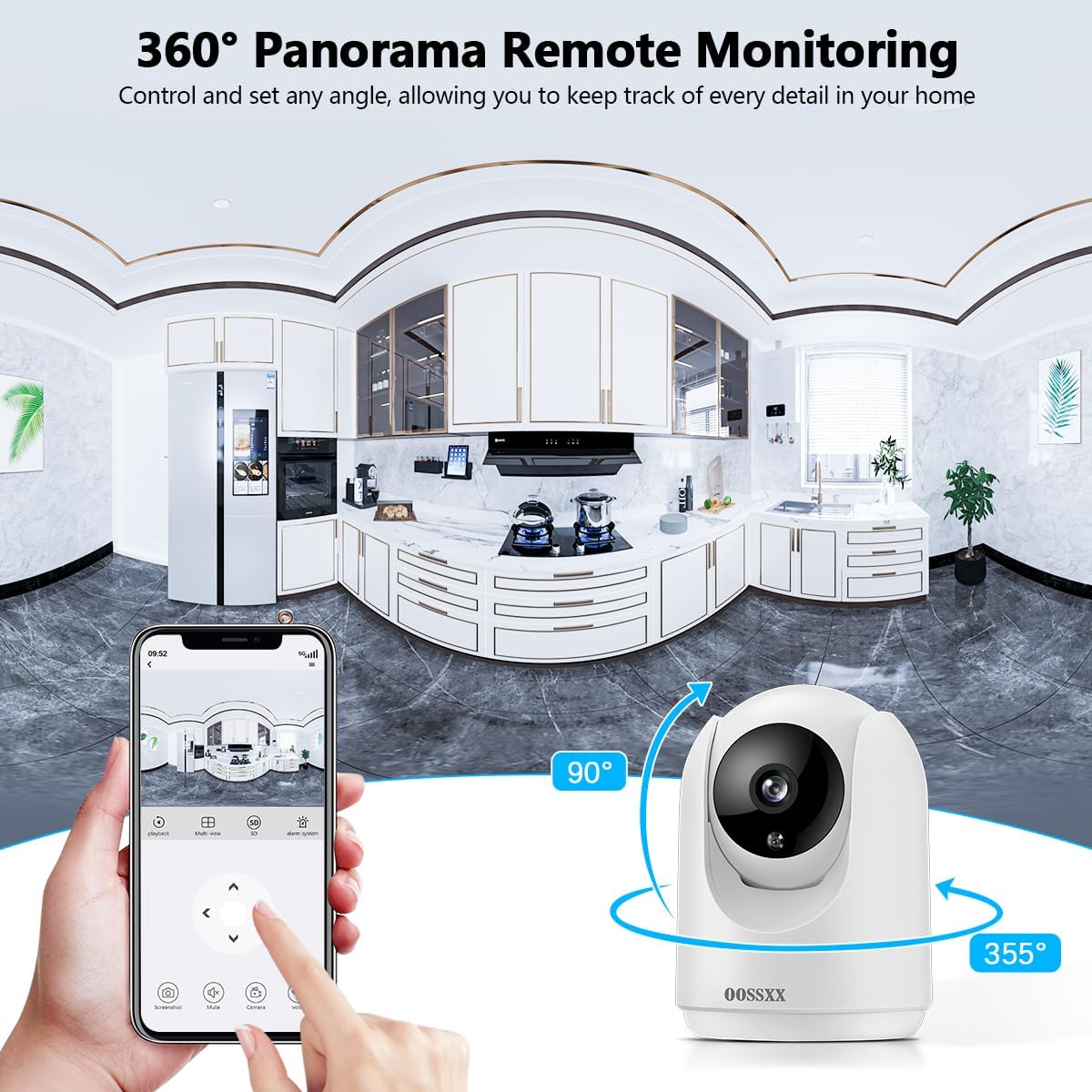 OOSSXX 2-Way Audio Indoor Security Camera, PTZ Nanny Cam Smart Wireless Cameras 2-Way Talk for Home Security Video Surveillance 1080P(4 Packs)