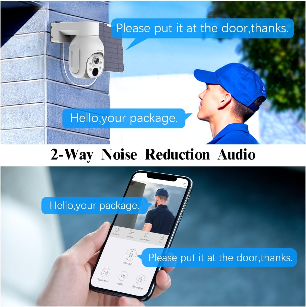 OOSSXX Solar-Überwachungskamera für den Außenbereich, kabellos, solarbetrieben, kabellose Kamera mit wiederaufladbarem Akku, WiFi-Heimüberwachungskamera 4,0 MP mit Zwei-Wege-Audio