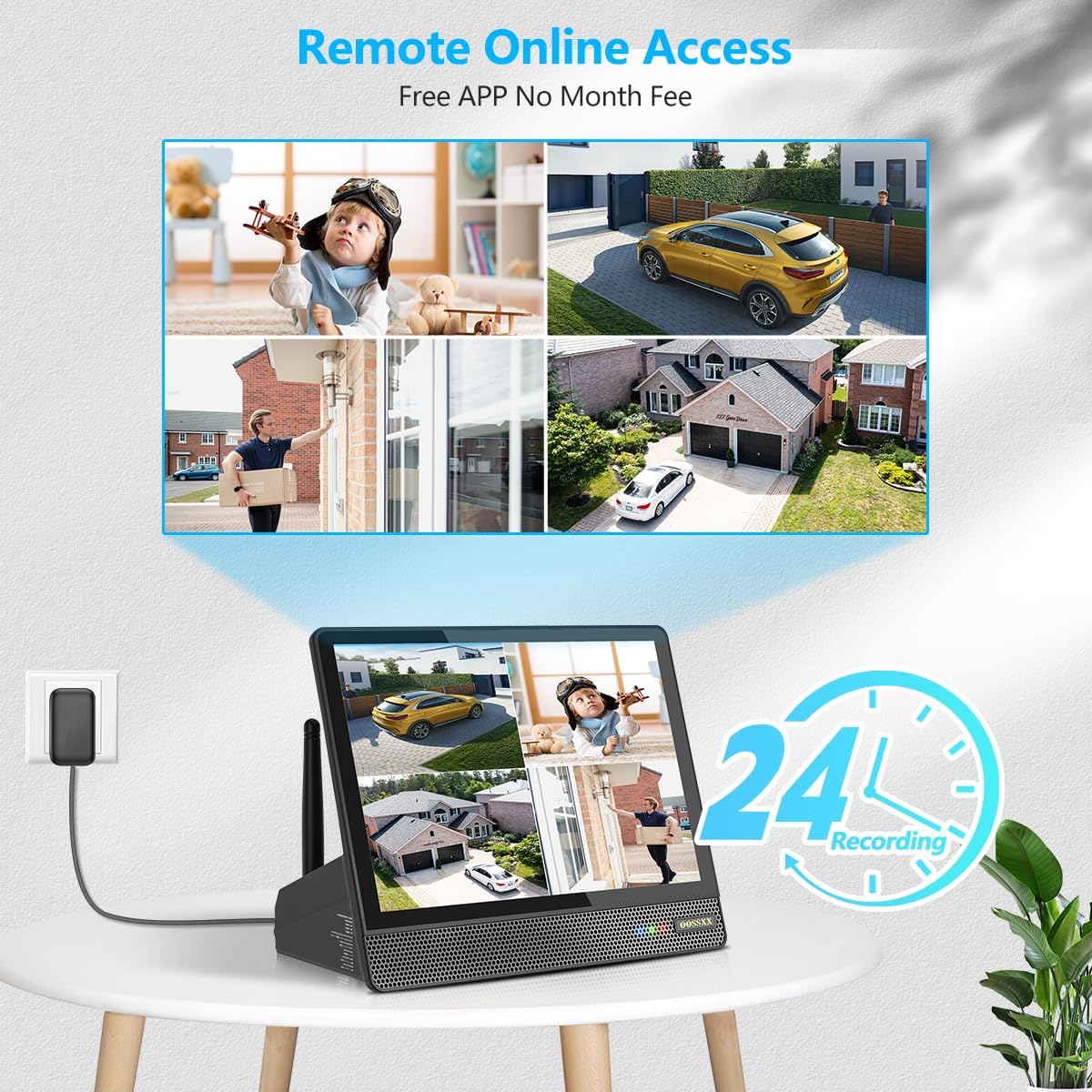 OOSSXX (5MP 10CH All in One NVR) 10.1'' LCD Monitor for Home Security Cameras Wireless Outdoor Security Camera System,WiFi NVR Network Surveillance Video Recorder Indoor House Alarm