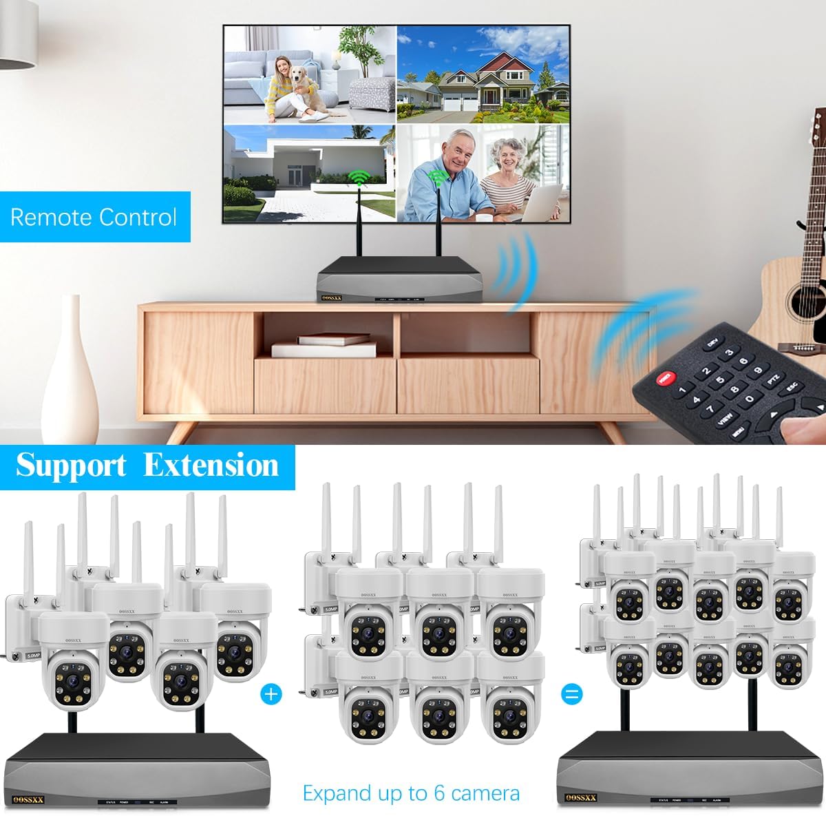 (Automatische Videoverfolgung und 2-Wege-Audio) WiFi PTZ-Sicherheitskamerasystem für den Außenbereich Pan 5MP Drahtloses Kamerasystem 10-Kanal-NVR-Videoüberwachungs-DVR-Set