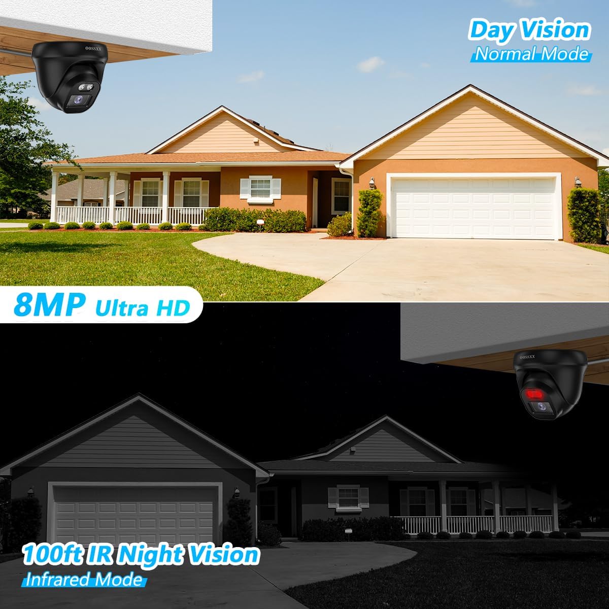 OOSSXX (4K/8,0 MP & 130° Ultra-Weitwinkel) Kabelgebundenes Sicherheitskamerasystem, PoE-Dome-IP-Kamera, CCTV-NVR-Heimkamerasysteme für die Außen- und Innenüberwachung von Häusern, Nachtsichtvideo