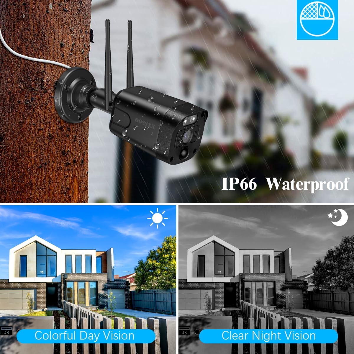 OOSSXX (2-Wege-Audio und PIR-Erkennung) 5MP-Sicherheitskamerasystem mit zwei Antennen für den Außenbereich, kabelloses WiFi-Sicherheitssystem für zu Hause, 3K-Videoüberwachung