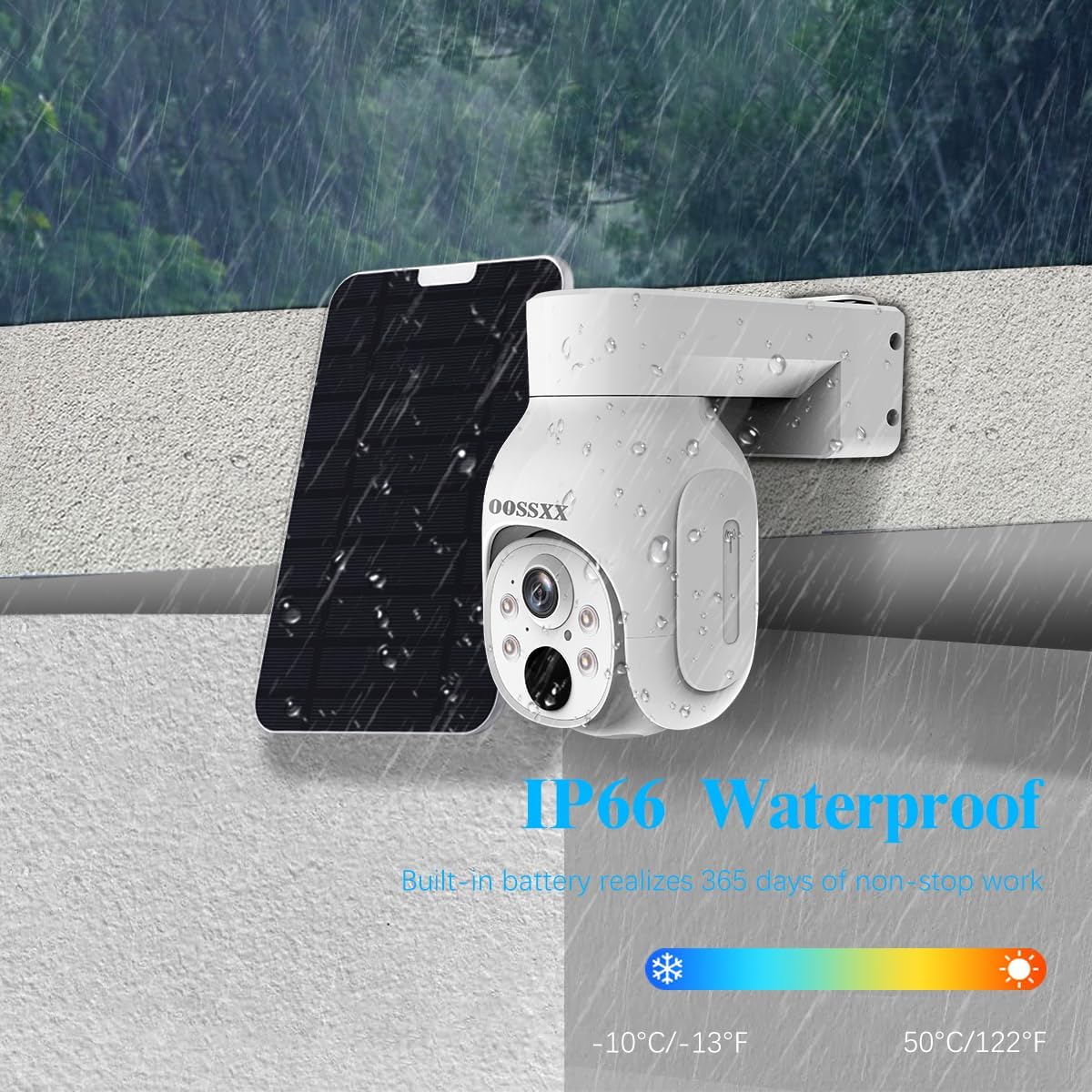 OOSSXX (PT Digital Zoom 100% Wire-Free) 2-Way Audio Wireless Solar Cameras, Solar Battery PIR Detection Outdoor Wireless Security Camera System Video Surveillance System