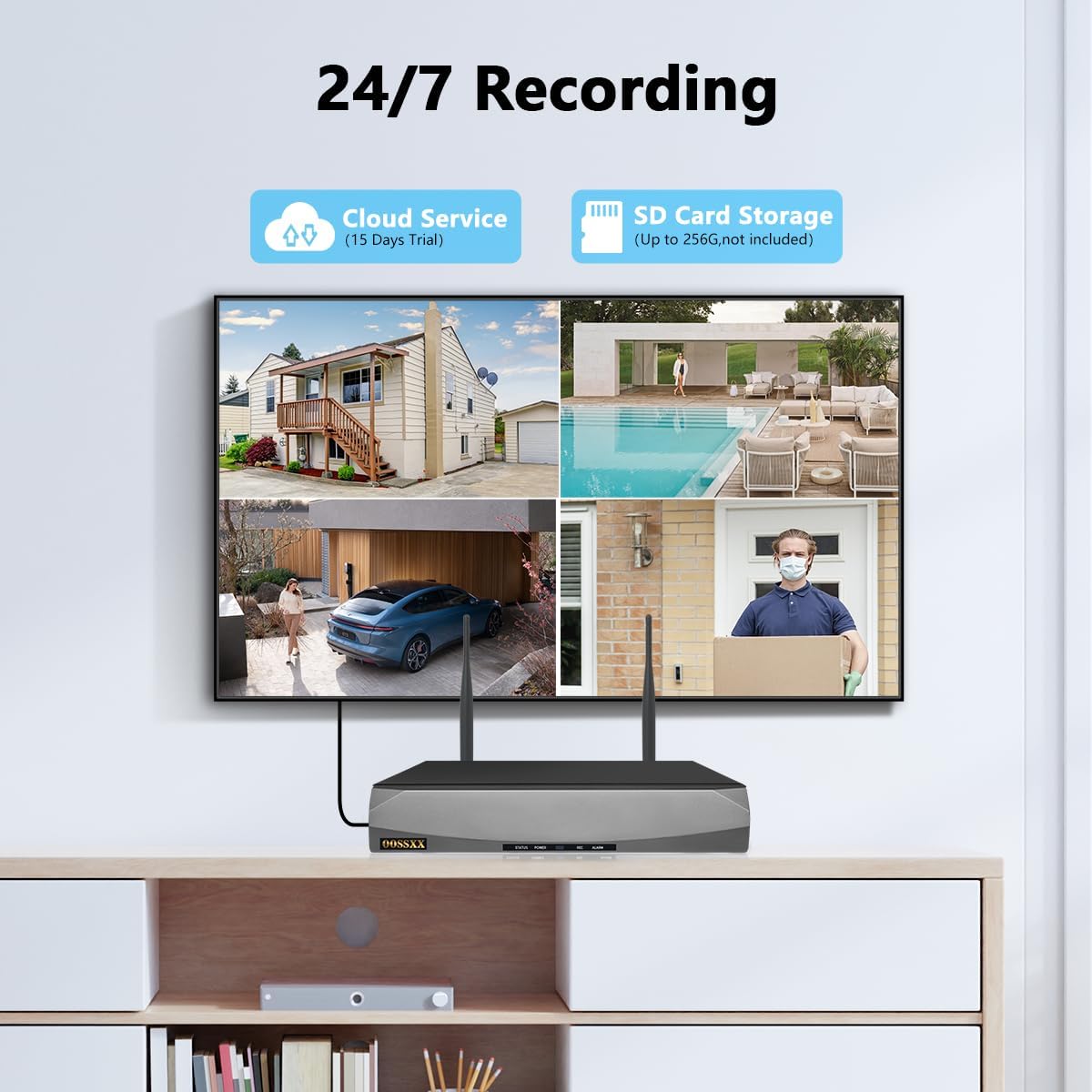 OOSSXX (Dual Lens & 2-Way Audio) Security Cameras Outdoor System Wireless WiFi PTZ Camera for Home Surveillance Indoor Video Color Night Vision House Door Monitor Alarm Waterproof