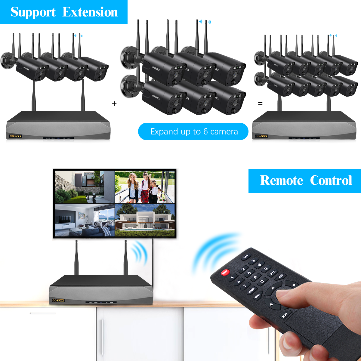 (5,5 MP und PIR-Erkennung) 2-Wege-Audio-Doppelantennen-Sicherheitskamerasystem mit drahtlosem Kamerasystem 3K 5,0 MP 1944P Drahtloser Videoüberwachungsmonitor NVR-Kits WiFi-Sicherheitskameras für den Außenbereich
