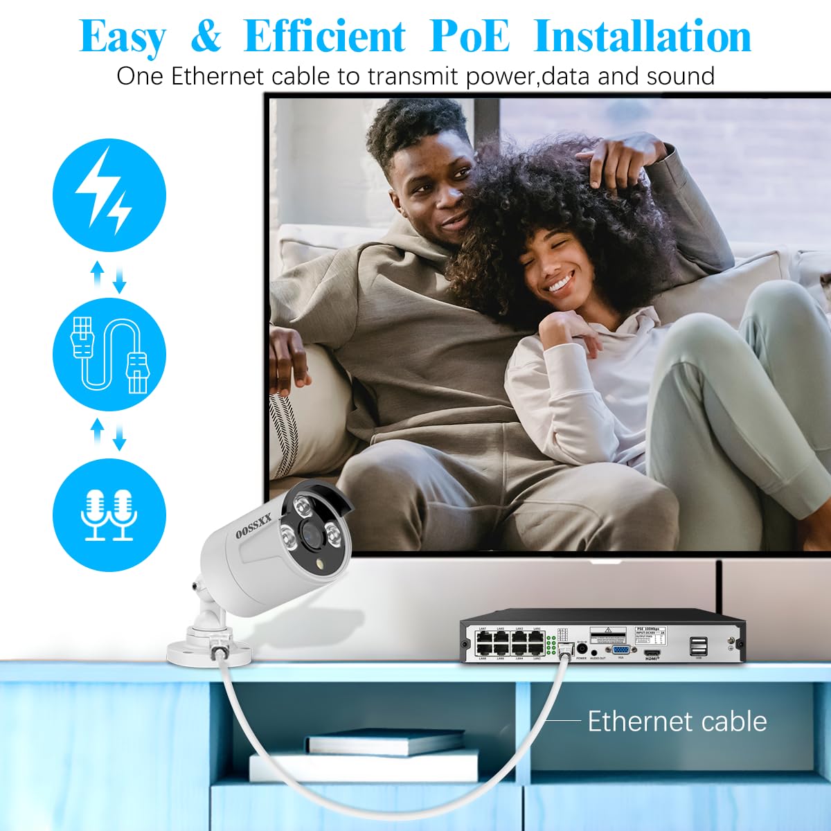 OOSSXX 4X 60 Feet Ethernet Cable POE Cameras Systems Video Security Network Cable Security Surveillance POE Camera System