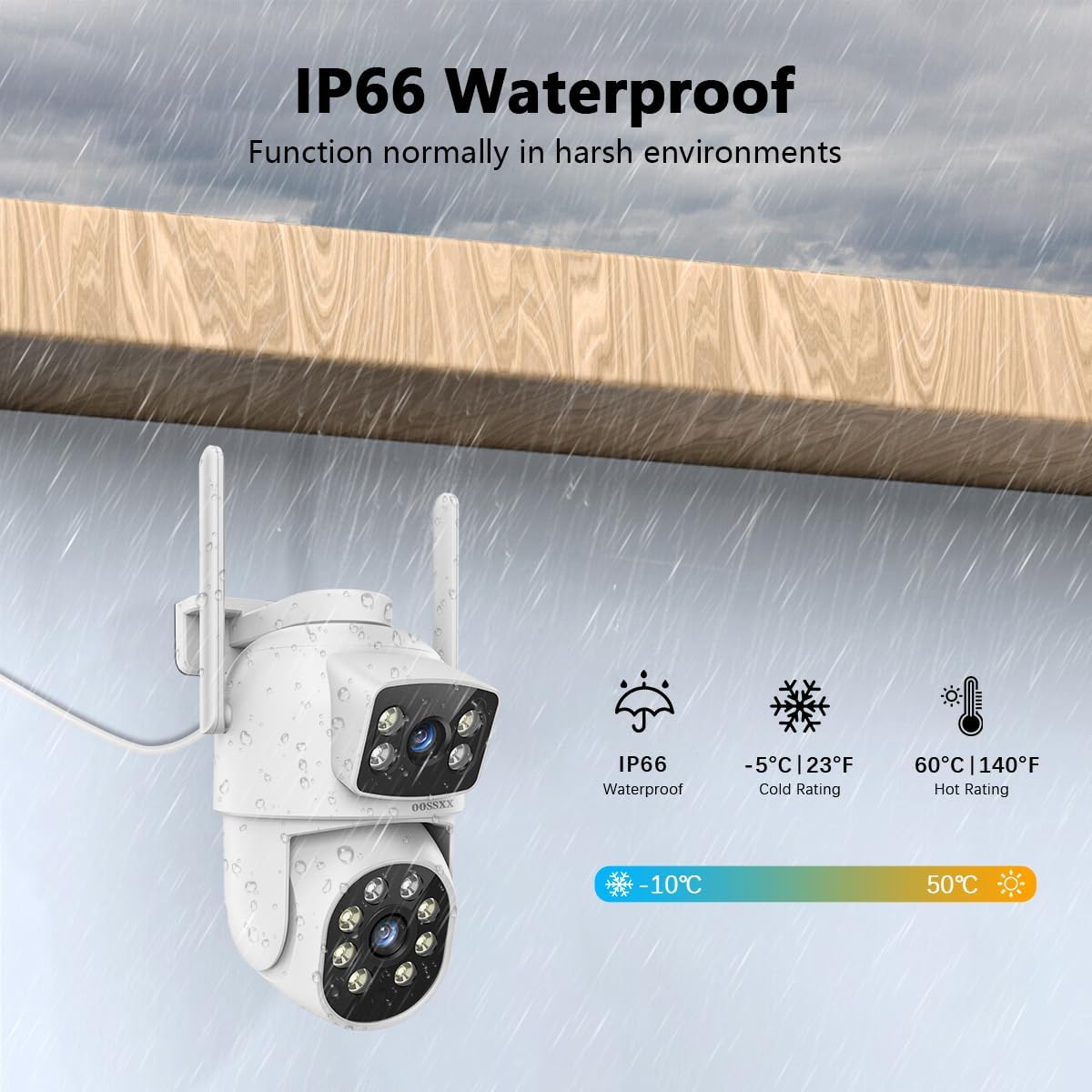 OOSSXX (Dual Lens & 2-Way Audio) Security Cameras Outdoor System Wireless WiFi PTZ Camera for Home Surveillance Indoor Video Color Night Vision House Door Monitor Alarm Waterproof