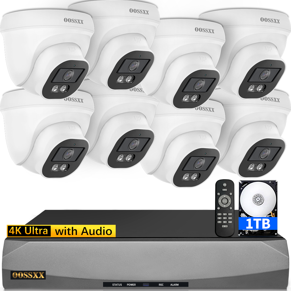 OOSSXX (4K/8,0 Megapixel & 130° Ultra-Weitwinkel) mit Audio-PoE-Dome-Sicherheitskamerasystem für den Außenbereich, kabelgebundenes IP-Überwachungskamerasystem für den Außenbereich