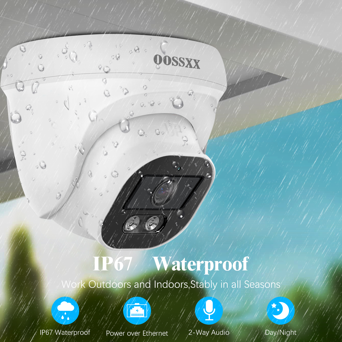 OOSSXX (4K/8,0 Megapixel & 130° Ultra-Weitwinkel) mit Audio-PoE-Dome-Sicherheitskamerasystem für den Außenbereich, kabelgebundenes IP-Überwachungskamerasystem für den Außenbereich