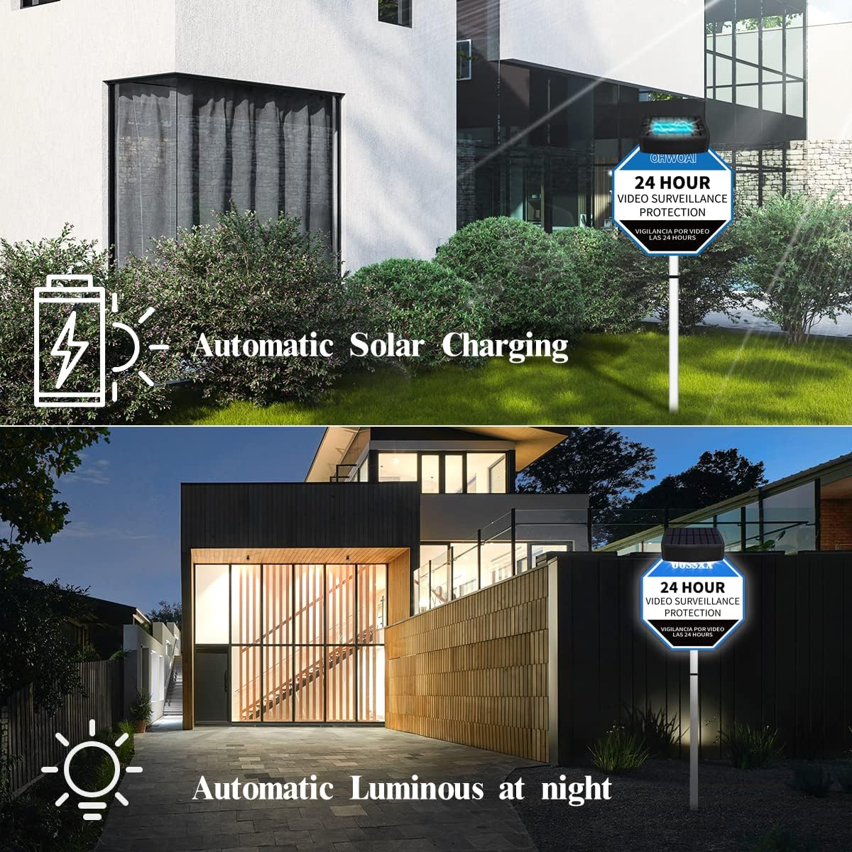 OOSSXX (Set of 2) Solar Power Deck LED Light Clip-On Yard Security Sign Spotlight (Large Capacity Battery, Max14 Hours Working)