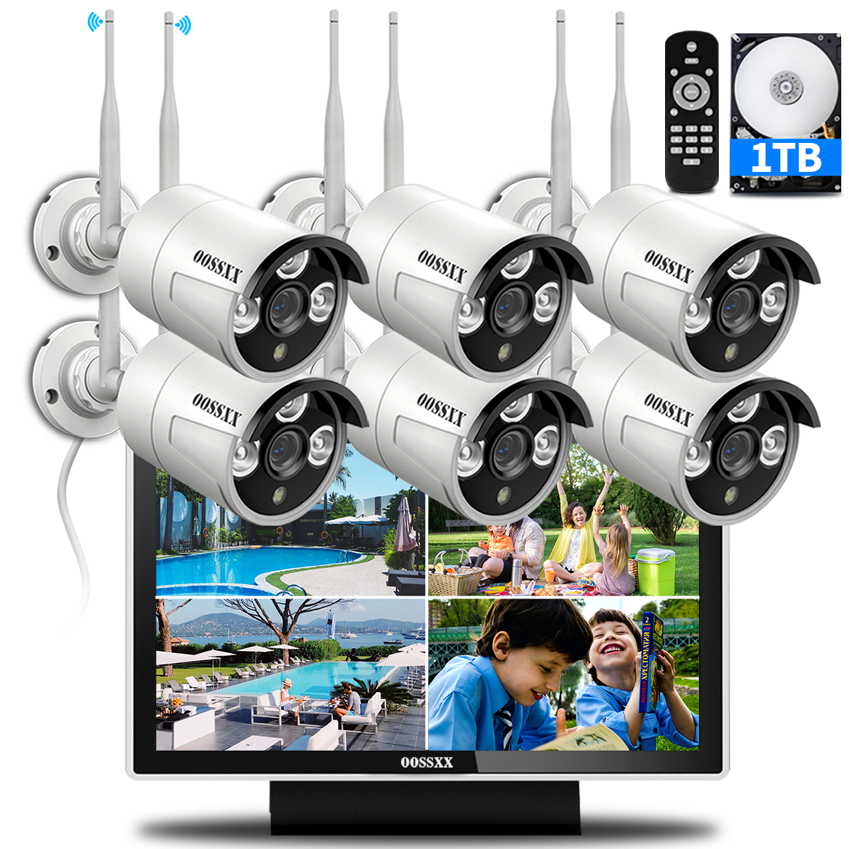 (All-in-One Monitor) 2-Antennas Enchance Outdoor Security Camera System Wireless with Monitor WiFi Home Surveillance System 3.0MP Video Surveillance (Enjoy $20 Off Instantly)