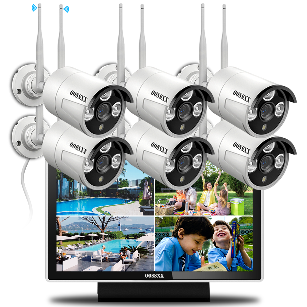 (All-in-One Monitor) 2-Antennas Enchance Outdoor Security Camera System Wireless with Monitor WiFi Home Surveillance System 3.0MP Video Surveillance (Enjoy $20 Off Instantly)