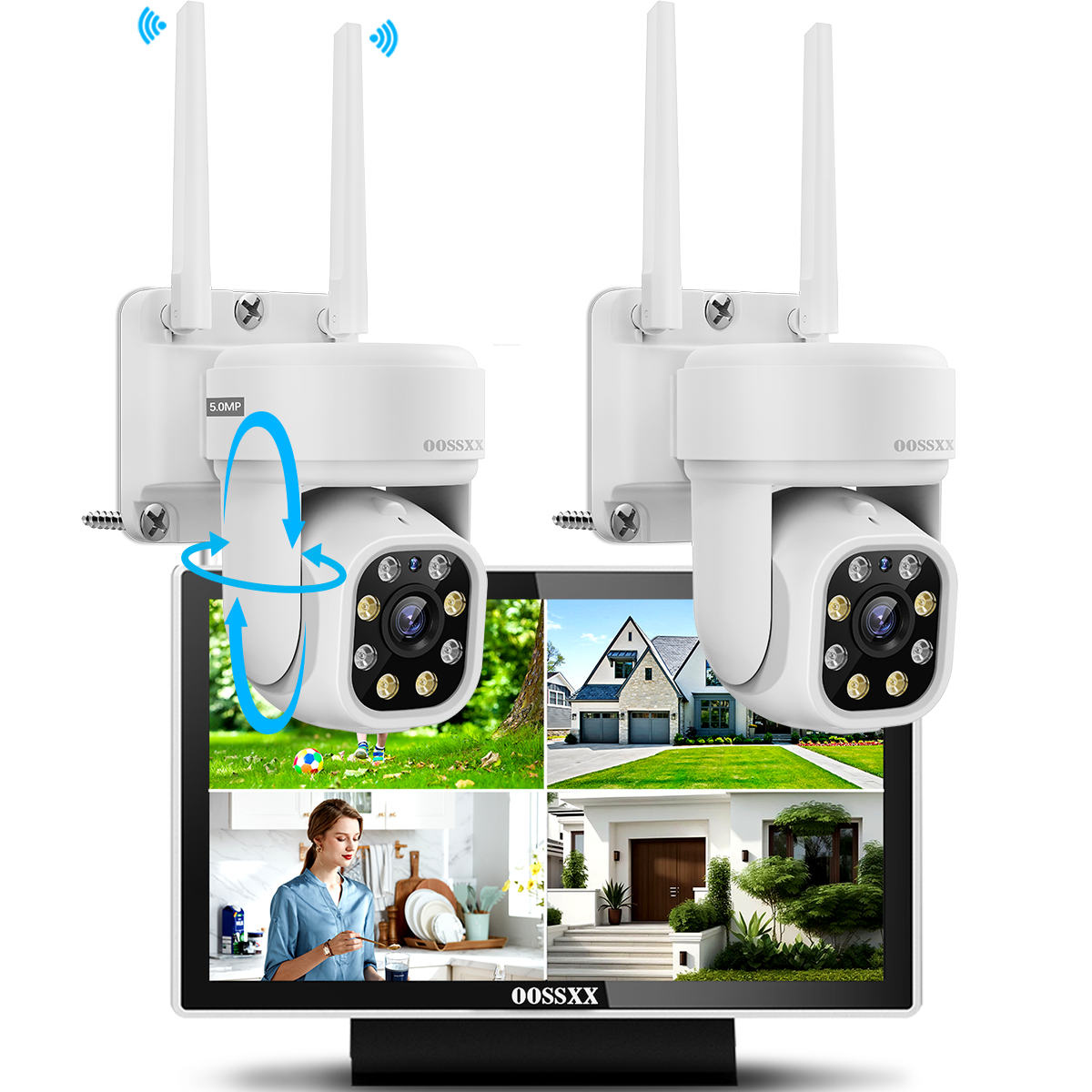 (Auto Tracking & 2-Way Audio) WiFi PTZ Outdoor Security Camera System Pan 5MP Wireless Cameras System 10 Channel NVR Video Surveillance DVR Set (Enjoy $10 Off Instantly)