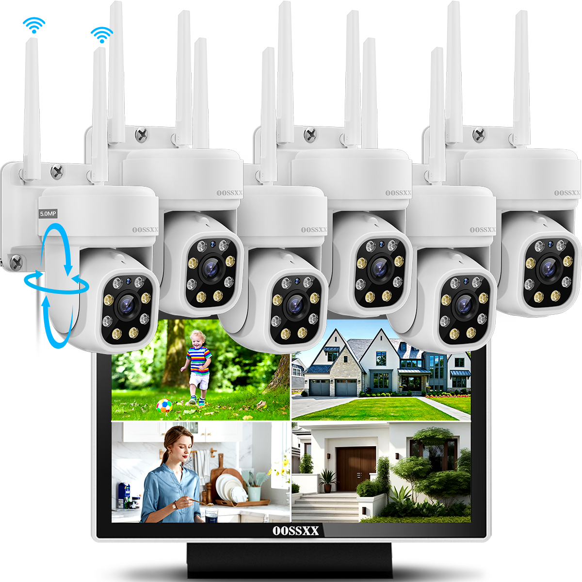 (Auto Tracking & 2-Way Audio) WiFi PTZ Outdoor Security Camera System Pan 5MP Wireless Cameras System 10 Channel NVR Video Surveillance DVR Set (Enjoy $20 Off Instantly)