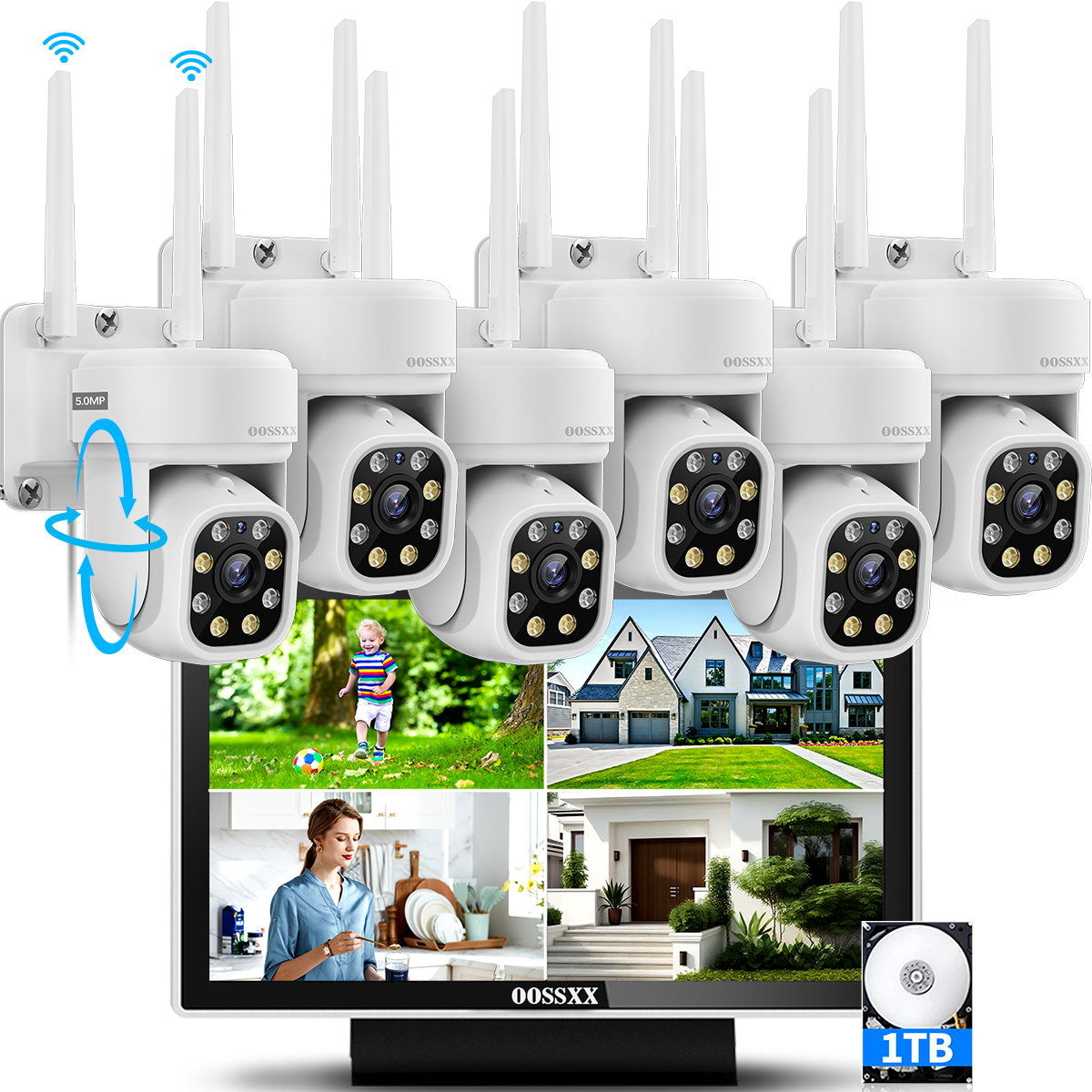 (Auto Tracking & 2-Way Audio) WiFi PTZ Outdoor Security Camera System Pan 5MP Wireless Cameras System 10 Channel NVR Video Surveillance DVR Set (Enjoy $20 Off Instantly)