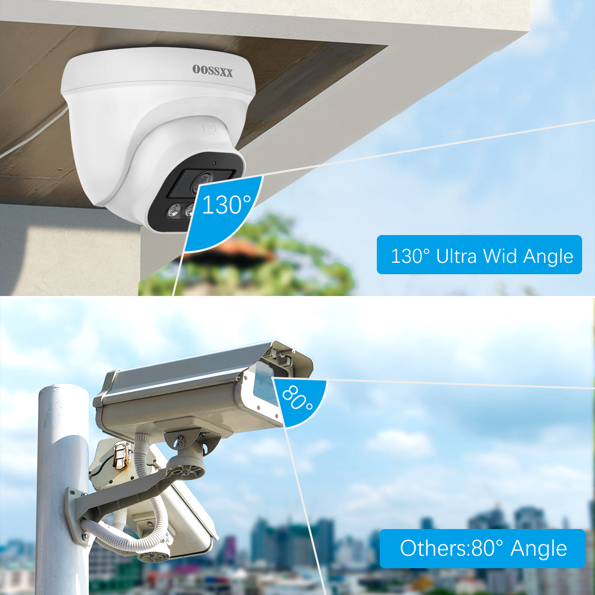 OOSSXX (4K/8,0 Megapixel & 130° Ultra-Weitwinkel) mit Audio-PoE-Dome-Sicherheitskamerasystem für den Außenbereich, kabelgebundenes IP-Überwachungskamerasystem für den Außenbereich