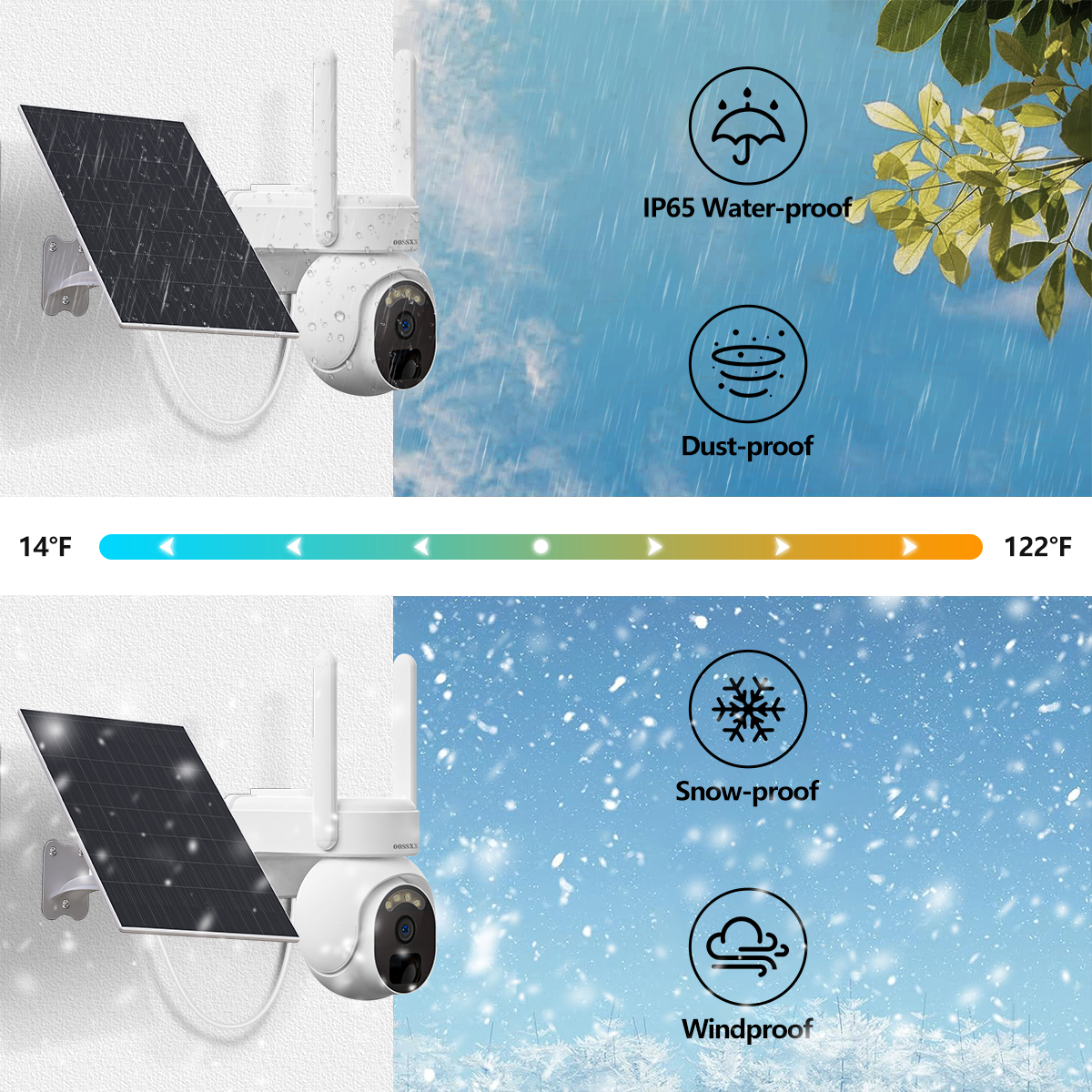 OOSSXX 4G LTE Cellular Security Camera, Wireless Outdoor Solar-Powered Camera with 4MP Indoor PTZ WiFi, PIR Motion Detection, 2-Way Audio, and SIM Card Included for Home Security Systems.