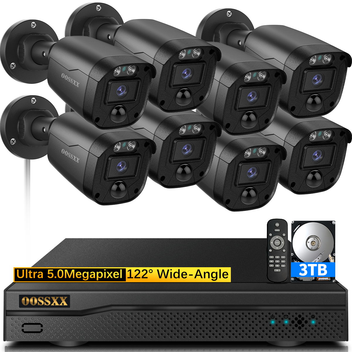 (Full HD 5MP Definition) Wired Security Camera System for Outdoor Home Surveillance, CCTV Video Security Cameras, Includes 8 Indoor/Outdoor Cameras for Comprehensive Video Monitoring.