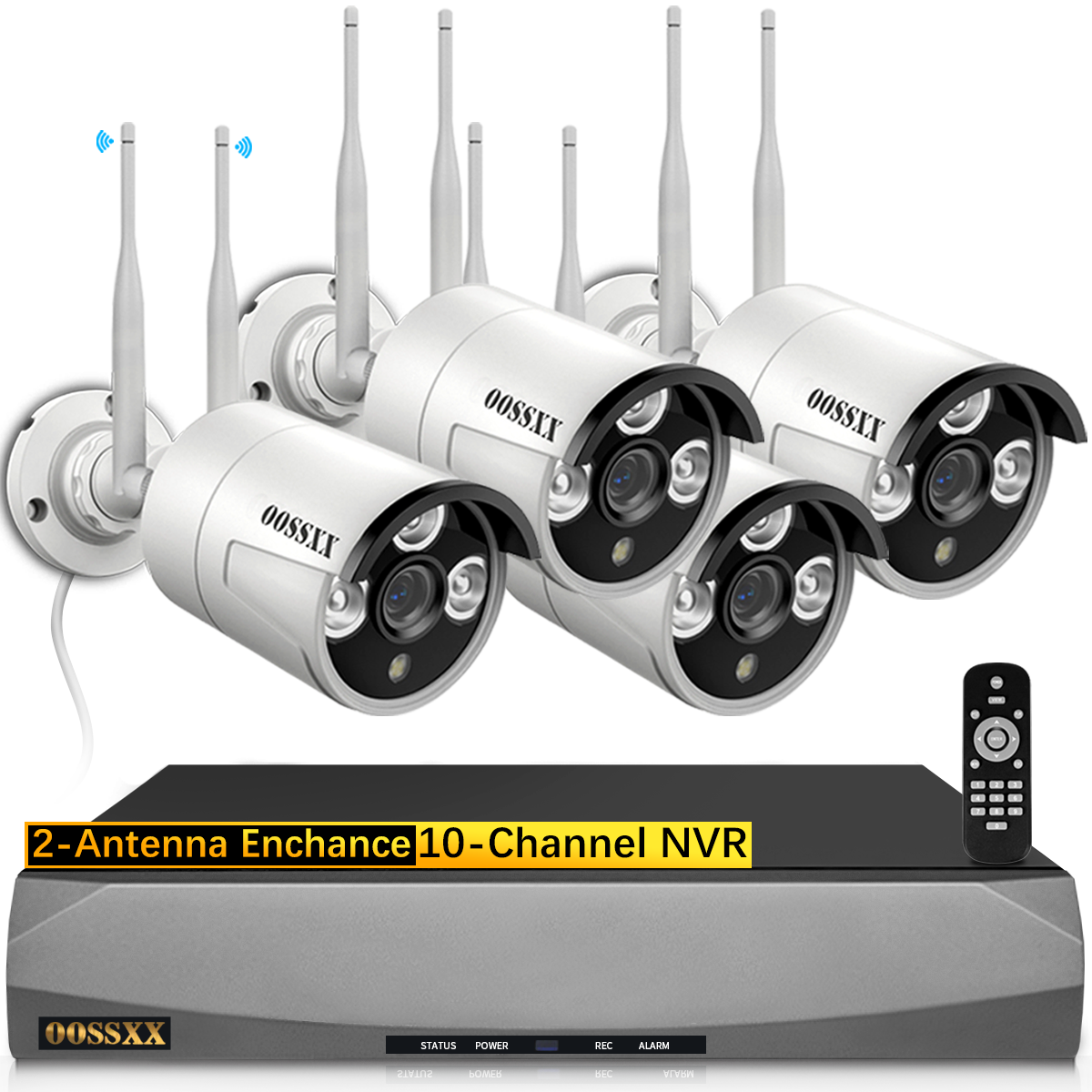 (Doppelantennen für verbessertes WLAN) Kabelloses 2K-3,0-MP-Sicherheitskamerasystem mit künstlicher Menschenerkennung, Überwachungs-NVR-Kits, 4-teilige WLAN-Sicherheitskameras für den Außenbereich, mit Audio, Nachtsicht