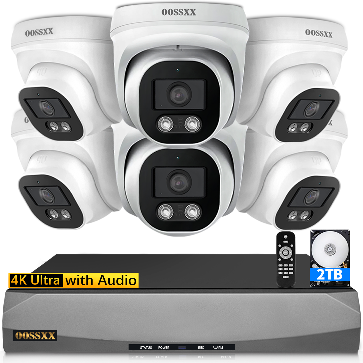 OOSSXX (4K/8,0 Megapixel & 130° Ultra-Weitwinkel) mit Audio-PoE-Dome-Sicherheitskamerasystem für den Außenbereich, kabelgebundenes IP-Überwachungskamerasystem für den Außenbereich