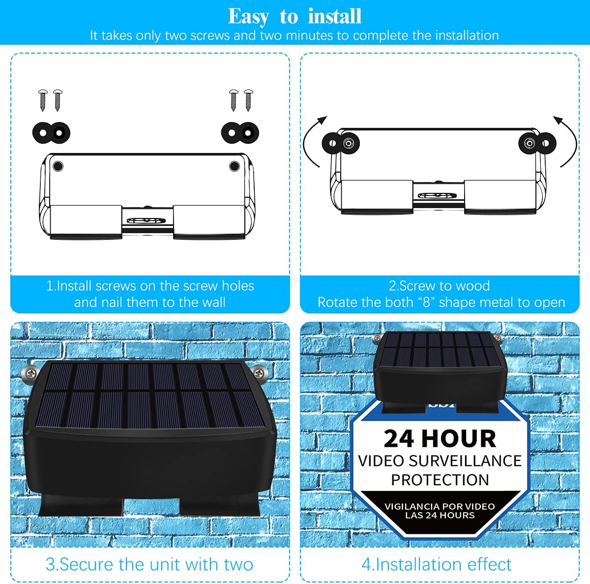 OOSSXX Solar Power Deck LED Light Clip-On Yard Security Sign Spotlight (Large Capacity Battery, Max14 Hours Working)