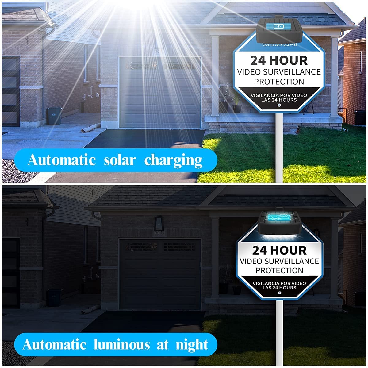 OOSSXX (Set of 2) Solar Power Deck LED Light Clip-On Yard Security Sign Spotlight (Large Capacity Battery, Max14 Hours Working)