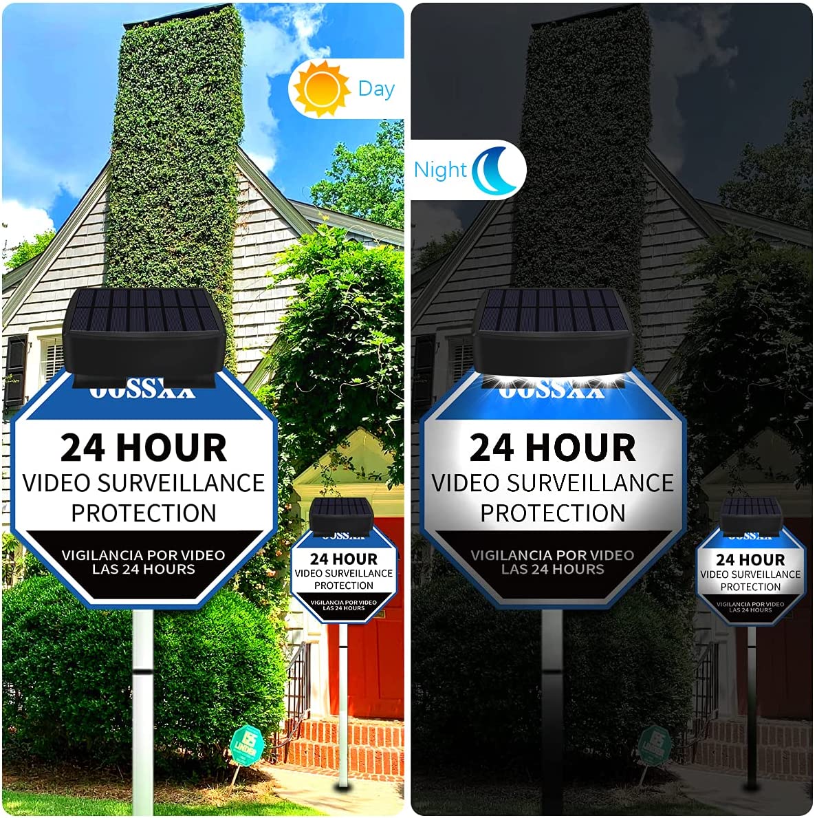 OOSSXX (Set of 2) Solar Power Deck LED Light Clip-On Yard Security Sign Spotlight (Large Capacity Battery, Max14 Hours Working)