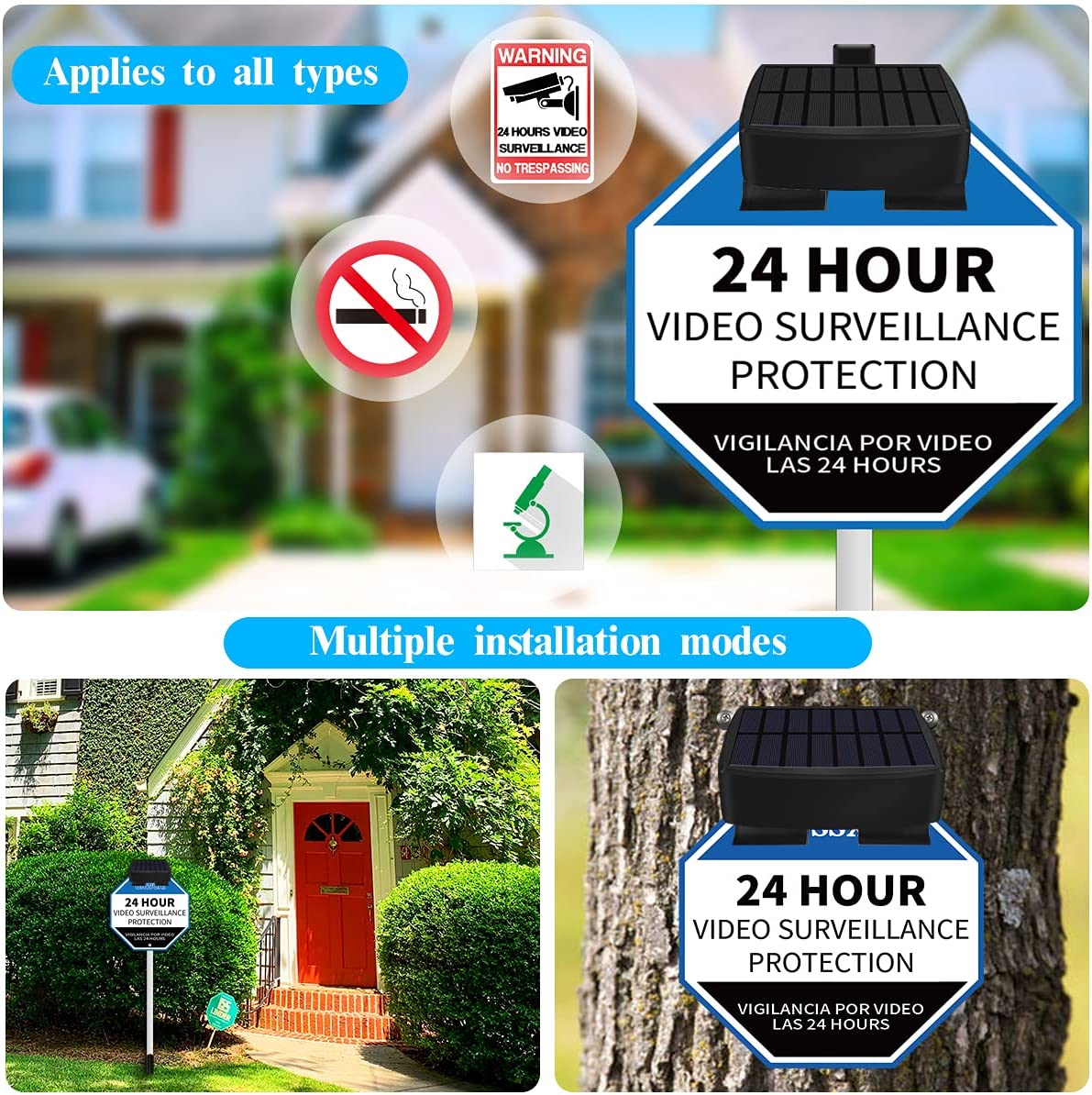 OOSSXX (Set of 2) Solar Power Deck LED Light Clip-On Yard Security Sign Spotlight (Large Capacity Battery, Max14 Hours Working)
