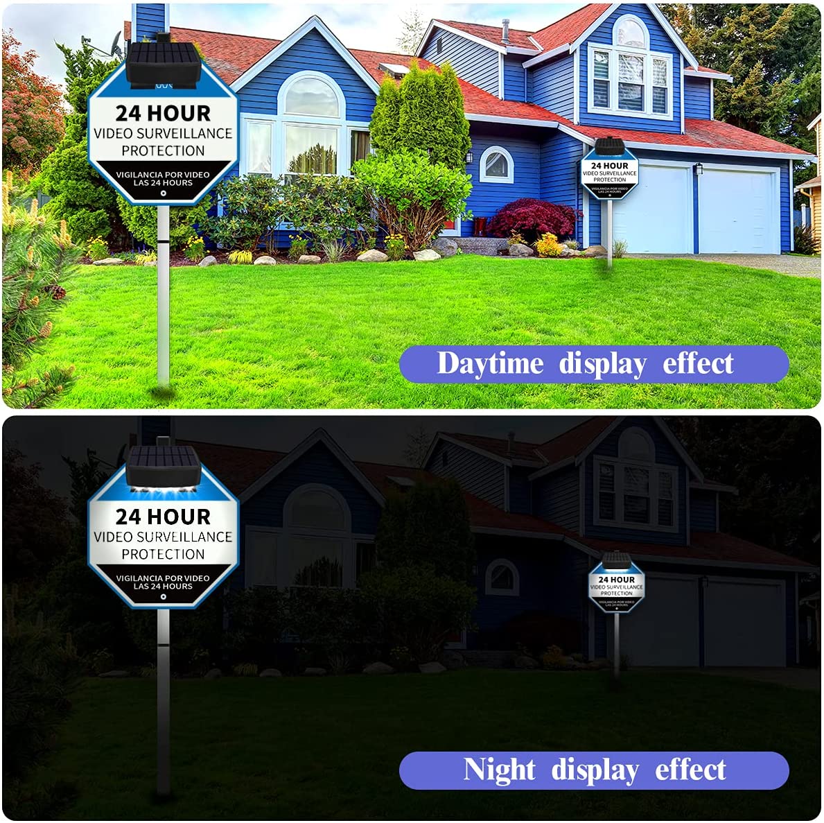 OOSSXX Solar Power Deck LED Light Clip-On Yard Security Sign Spotlight (Large Capacity Battery, Max14 Hours Working)
