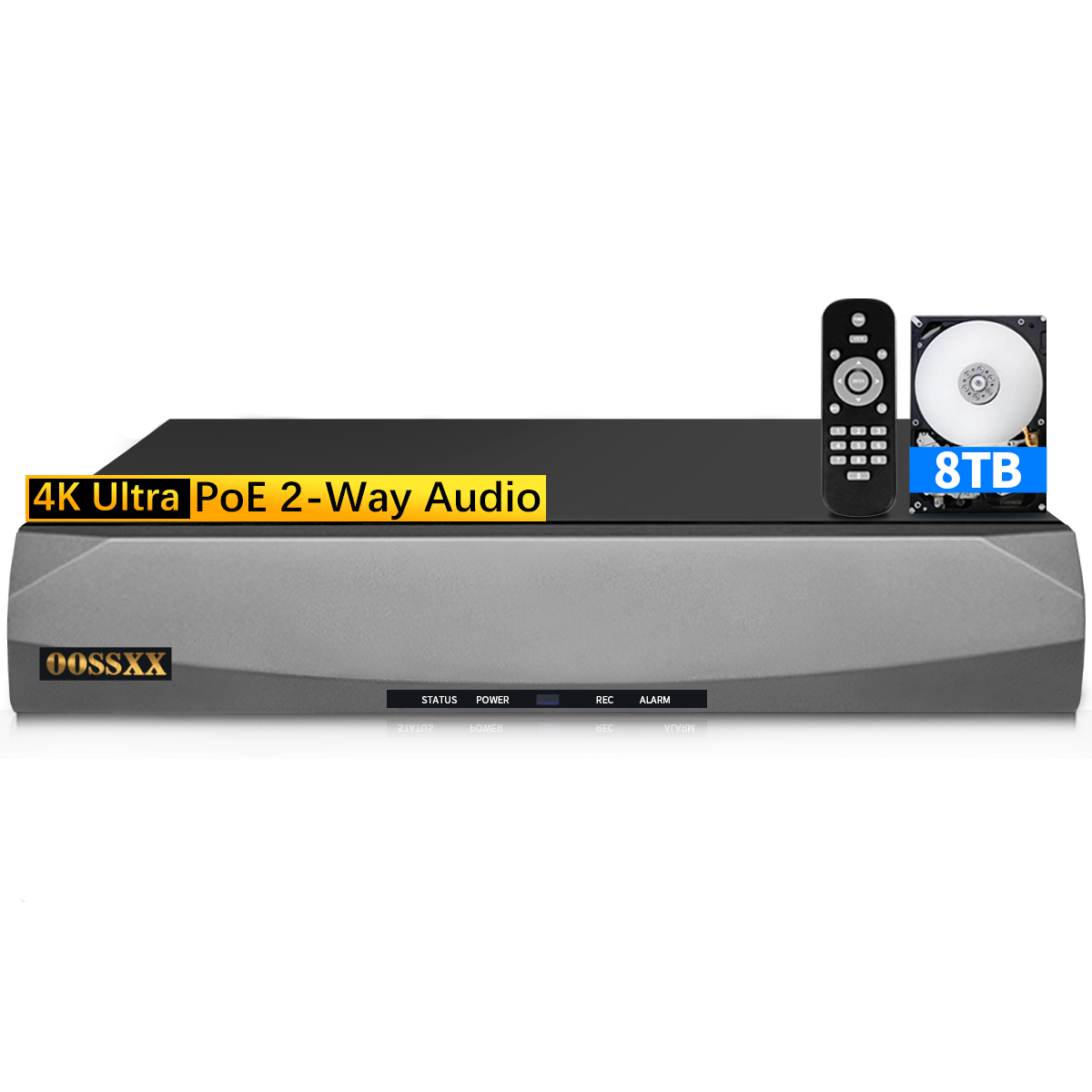 8,0/4K Megapixel 8-Kanal POE NVR Netzwerk-Videorecorder, unterstützt bis zu 8 x 8MP/4K IP-Kameras, max. 8 TB Festplatte (HDD nicht im Lieferumfang enthalten)