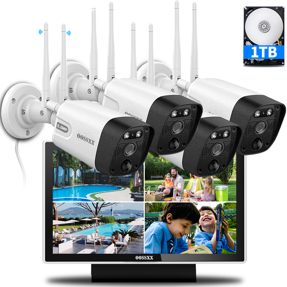 (All-in-One 5,0 MP PIR-Erkennung) 2-Wege-Audio-Doppelantennen-Sicherheitskamerasystem für den Außenbereich, kabellos mit Monitor, WiFi-Sicherheitssystem für zu Hause, 3K 5,0 MP Videoüberwachung