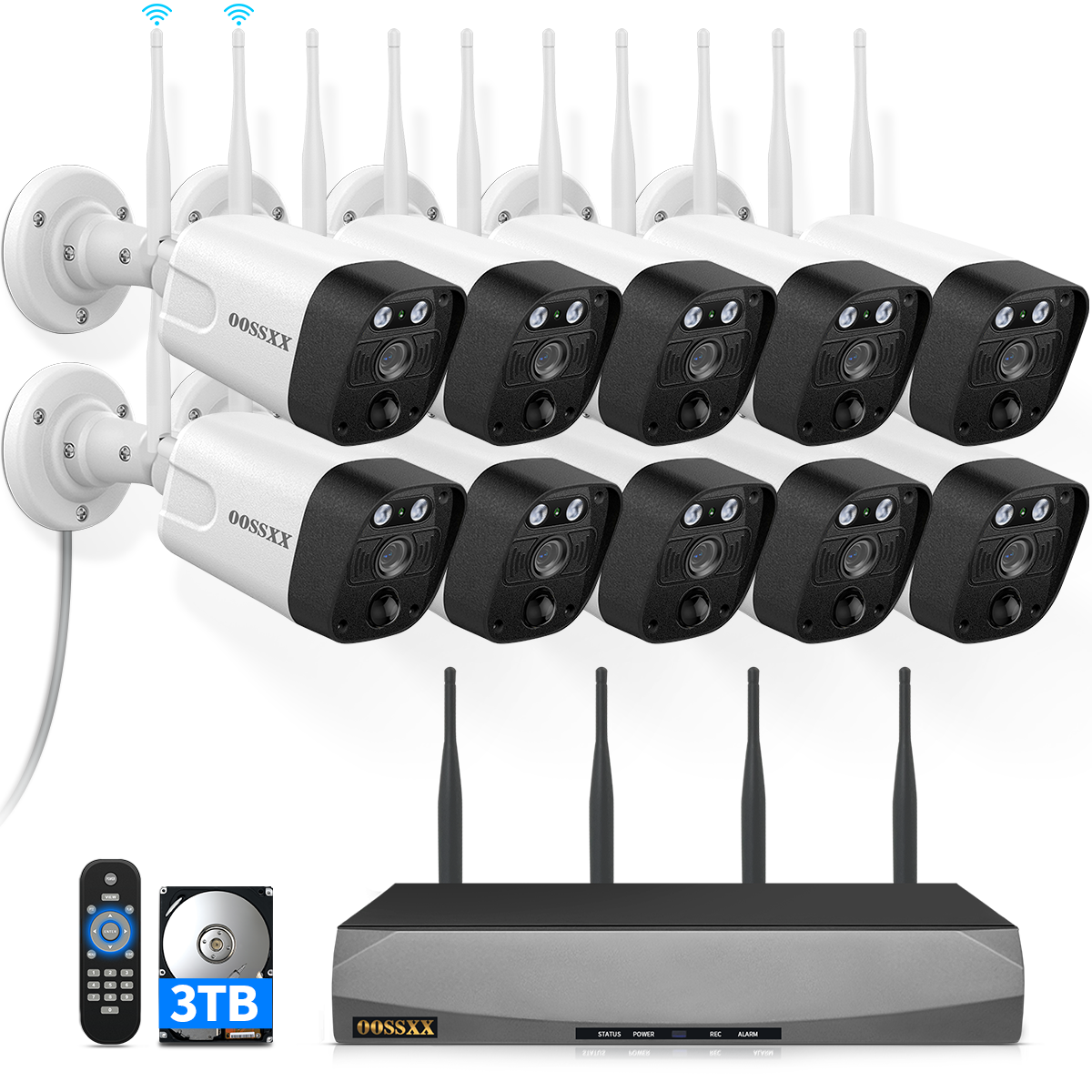 OOSSXX (2-Way Audio & PIR Detection) Dual Antennas Outdoor Wireless Security Camera System 5.5MP Wi-Fi Video Surveillance (Enjoy Off Instantly)