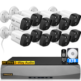 Load image into Gallery viewer, (4K/8.0 Megapixel &amp; 130° Ultra Wide-Angle) 2-Way Audio PoE Outdoor Home Security Camera System Wired Outdoor Video Surveillance IP Cameras System