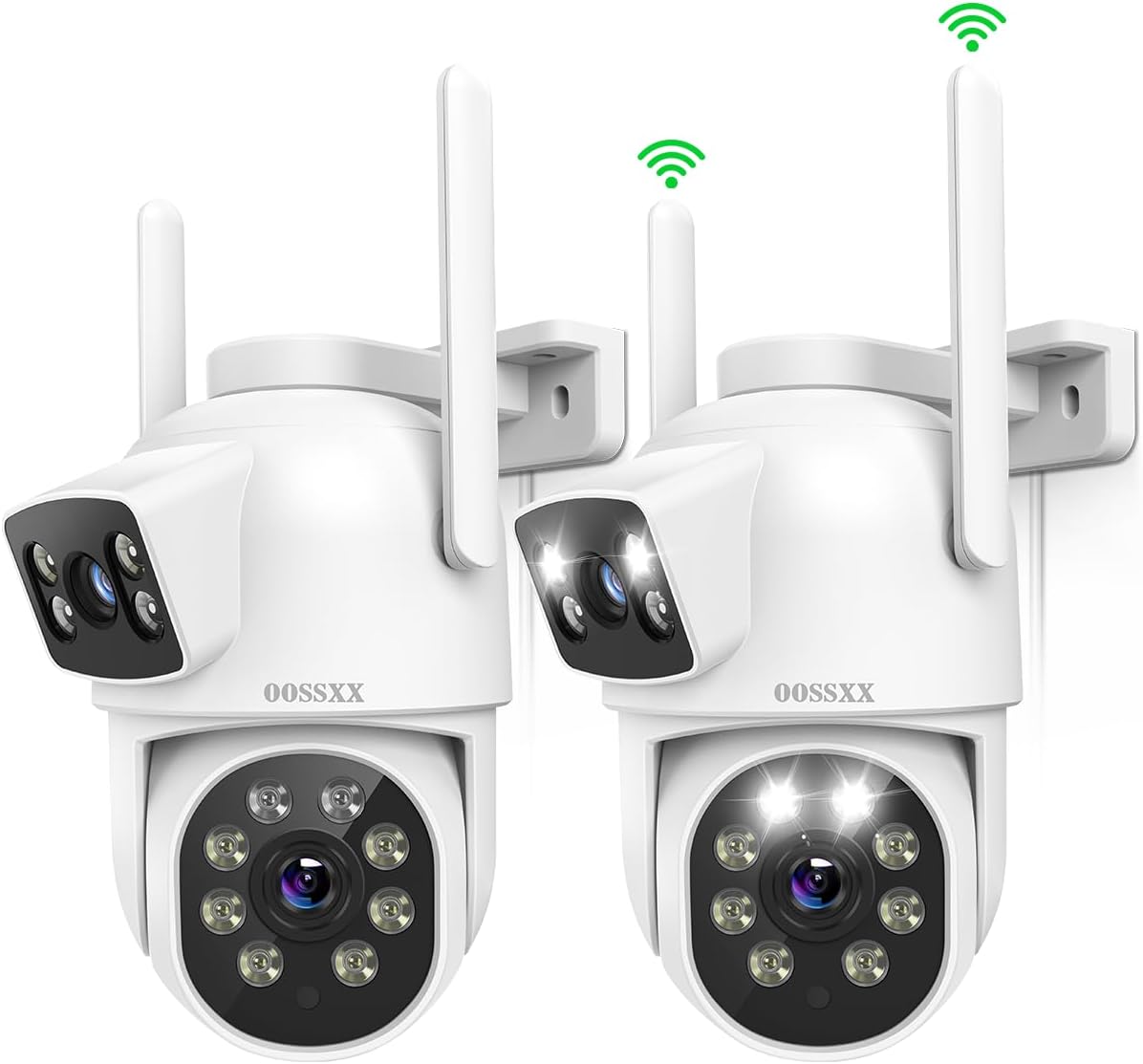 OOSSXX {Dual Lens} Security Cameras Outdoor/Indoor System,Wireless WiFi PTZ Camera for Home/House Surveillance,2-Way Audio/Video,Color Night Vision/Waterproof,Door Mon
