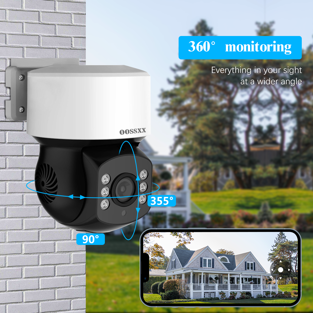 (360° PTZ Digital Zoom) Wired Security Camera System Outdoor Home Vide ...