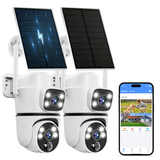 Cargar imagen en el visor de la galería, OOSSXX (Cámaras de seguridad solares inalámbricas para exteriores, audio bidireccional y 100 % sin cables, PTZ de doble lente de 2,5 K, 2,4 G/5 G, WiFi, batería solar, versión nocturna a color, seguimiento automático)