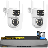 Load image into Gallery viewer, 2-Way Audio &amp; Auto Tracking Dual Lens PTZ Camera with Dual Lens, Outside Cameras for Home Security, 4K/16-Channel 2.4G/5G Wireless WiFi System, 2.5K Color Night Version, DVR Kits