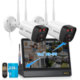 Cargar imagen en el visor de la galería, Sistema de cámaras de seguridad inalámbricas OOSSXX con monitor todo en uno de 10,1 pulgadas, antenas duales, detección de movimiento PIR de 5 MP, cámara de seguridad para exteriores para el hogar. 