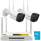Cargar imagen en el visor de la galería, Sistema de cámaras de seguridad inalámbricas OOSSXX con antenas duales, cámara de seguridad exterior con detección de movimiento PIR de 5 MP para el hogar, mini NVR de 4 canales con tarjeta SD de 64 GB