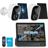 Cargar imagen en el visor de la galería, Sistema de cámara de seguridad inalámbrica para exteriores con energía solar y doble lente sin cables OOSSXX (sistema de cámaras de videovigilancia con batería y WiFi)