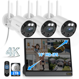 Cargar imagen en el visor de la galería, 4K 8MP 3-Camera Wireless Security Camera System with 16’’ IPS UHD Monitor – 130° Wide-Angle, Dual Antenna WiFi, PIR Detection, 2-Way Audio, Outdoor NVR Kit with 1TB HDD