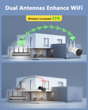 Cargar imagen en el visor de la galería, Sistema de cámaras de seguridad inalámbricas 4K 8MP de 4 cámaras: gran angular de 130°, WiFi de doble antena, detección PIR, audio bidireccional, kit NVR para exteriores con disco duro de 1TB